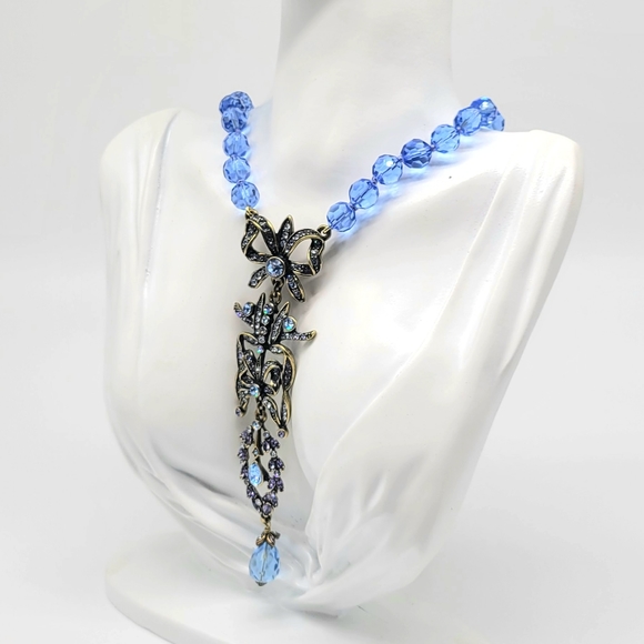 Heidi Daus Aquamarine Swarovski Crystal Art Nouveau Bows + Ribbons Necklace - Picture 5 of 13